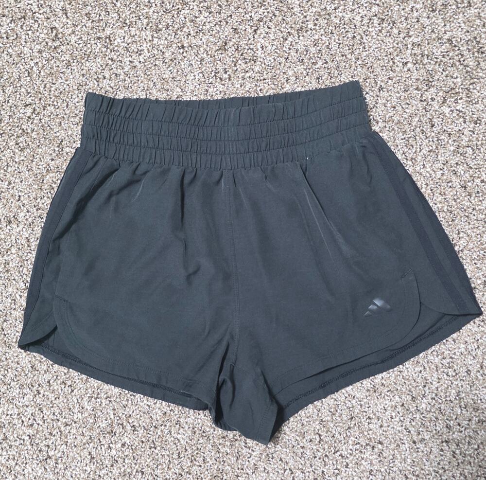 Adidas Pacer Womens High Rise 3-Stripes Shorts Size Small Black Running